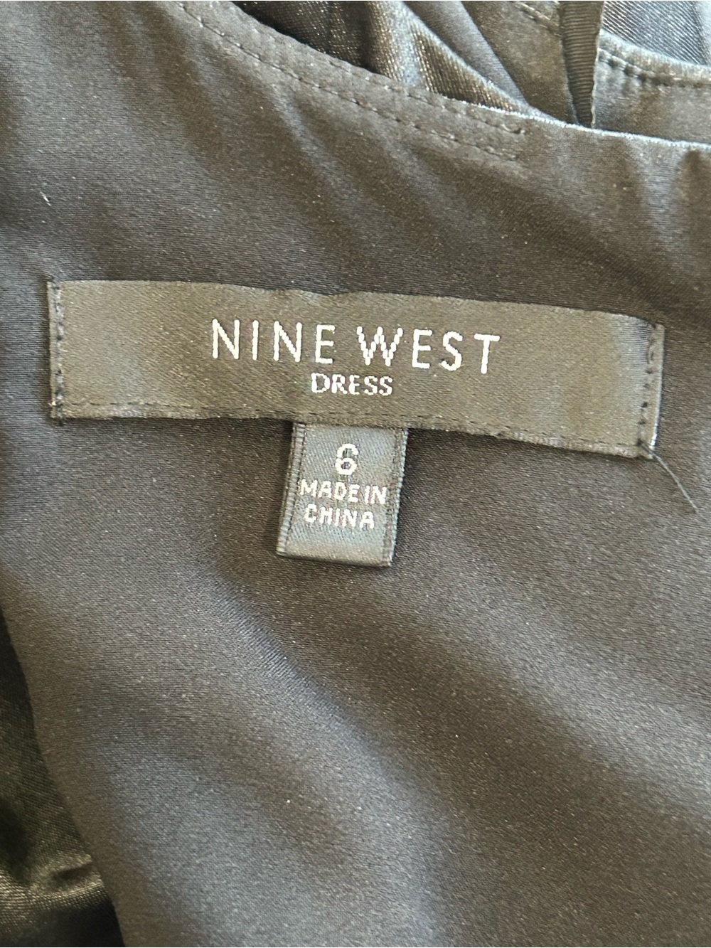 Nine West Black Satin Embroidered Midi Dress Fit Flare Cocktail Party 6 8 Event - Picture 8 of 11